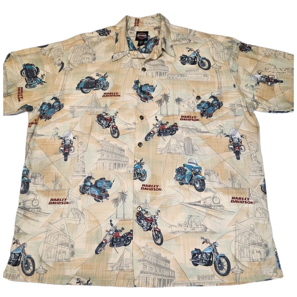 Harley Davidson x Tori Richard Aloha Shirt XL Vintage Y2K Viscose USA-Made AOP